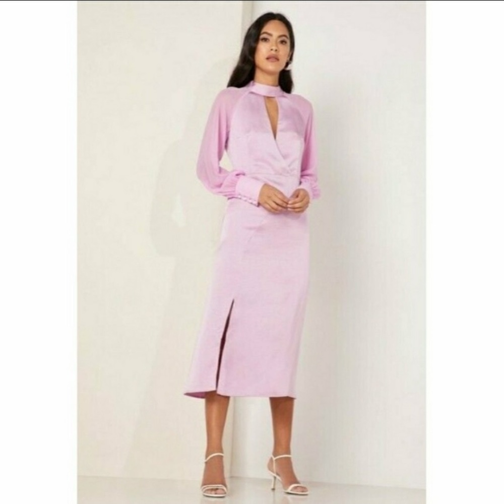 Foxiedox Revolve Orchid Front Slit Halter Neck Midi Dress Size XL NWT